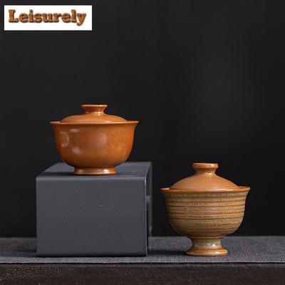 110 ml Retro Old Rock Clay glasierter Gaiwan Japanische Grobkeramik Teeterrine Teebereiter Deckelschale Chinesisches Kung Fu Teeservice Kunsthandwerk