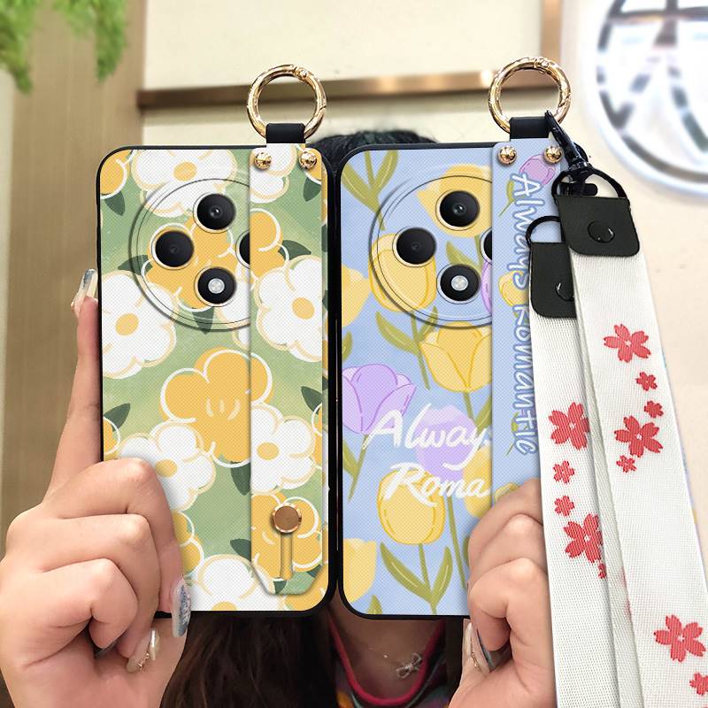 Fashion Design Flower Phone Case For OPPO Reno12F 5G Protective Wristband Kickstand Waterproof Wrist Strap Durable Ring