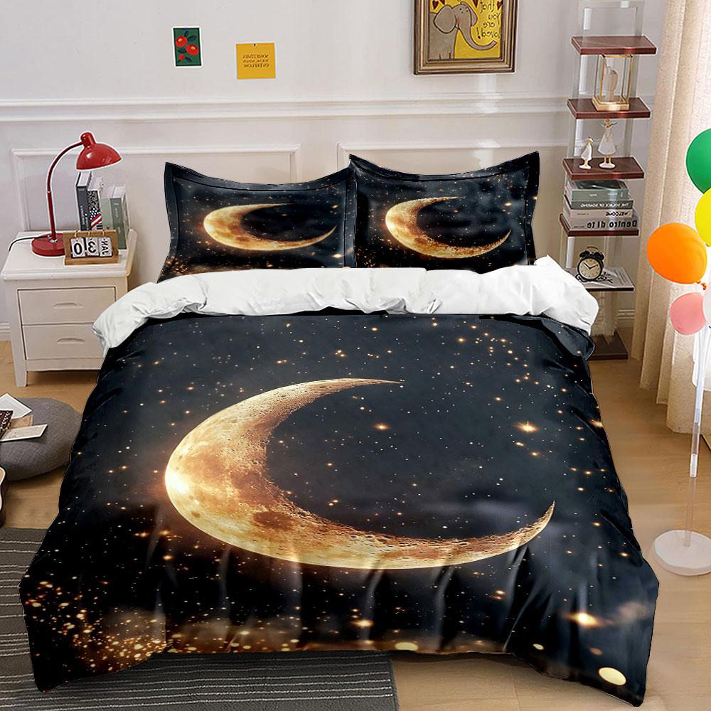 Golden crescent moon pattern. Bedding sets Duvet cover sets Duvet covers Pillowcases(1 * Duvet Cover 2 * Pillowcases without duvet insert)