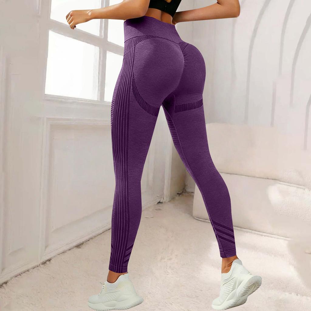 High Waist Seamless Yoga Leggings for Women Elastic Sports Workout Tights with Lines for Outdoor Running Fitness