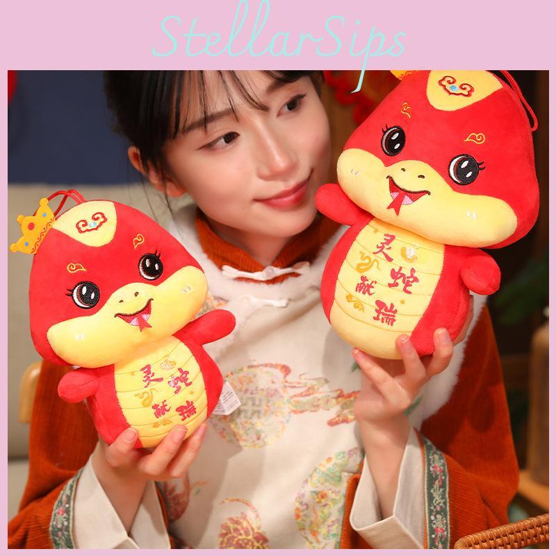 Golden Snake Plush Toy Adorable Zodiac Animal Figurine Soft Pp Cotton New Year Gift