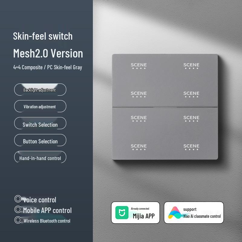 Smart Switch with AG Skin-feel Panel Connects To Mijia APP, Supports Xiao Ai Voice Control, Remote, and Touch Control.