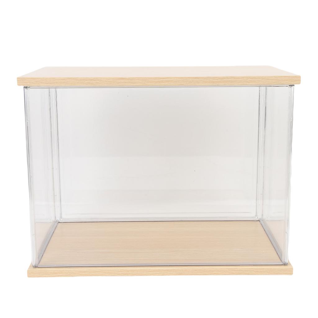 Clear   Display Case Plastic Display Box for Collectibles Doll Home Storage Organizing Toys Wood Base 14.3x8.7 .7in