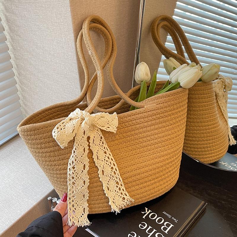 Handmade Knitted Vegetable Basket Bag for Women New Fashion Souvenir Bucket Bag for Women Ins Niche Handbag