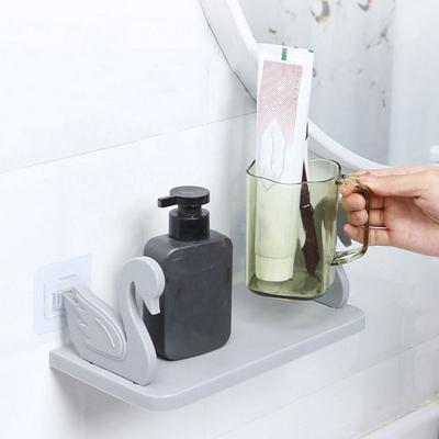 Estante Cisne de Plástico Simple Blanco/Gris Montado en Pared Estante Flotante Sin Taladro Autoadhesivo Estante de Almacenamiento para Baño Cocina
