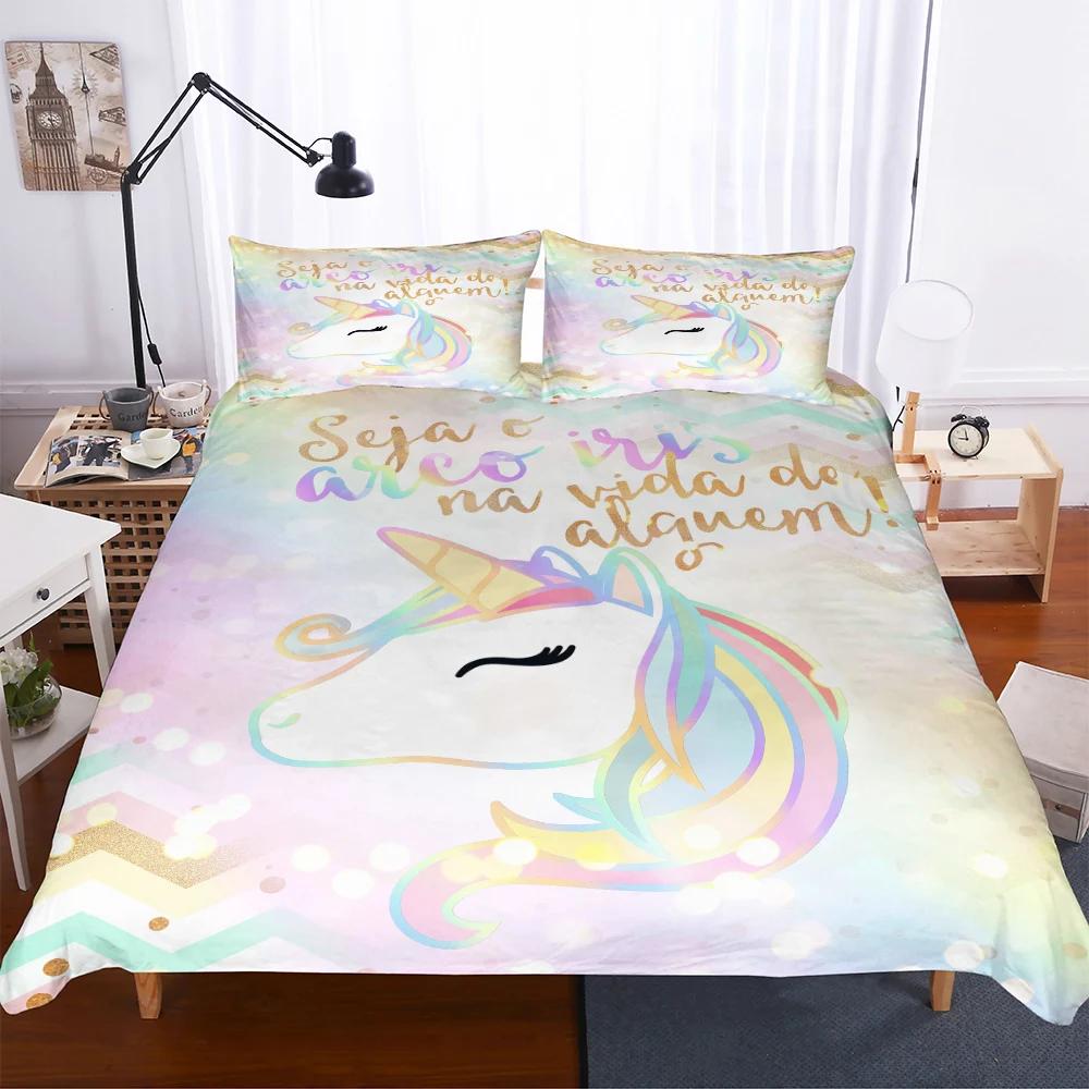 Reactive Printing Blue Sky Unicorn Duvet Cover Set Home Textile Unicorn Bedding Set Cartoon 135x200 Housse De Couette Cute BB580