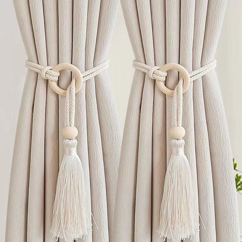 2PCS Minimalist Light Luxury Curtain Tiebacks, Tassel Woven Rope Buckle for Home Decor, Adjustable Drapes Holder