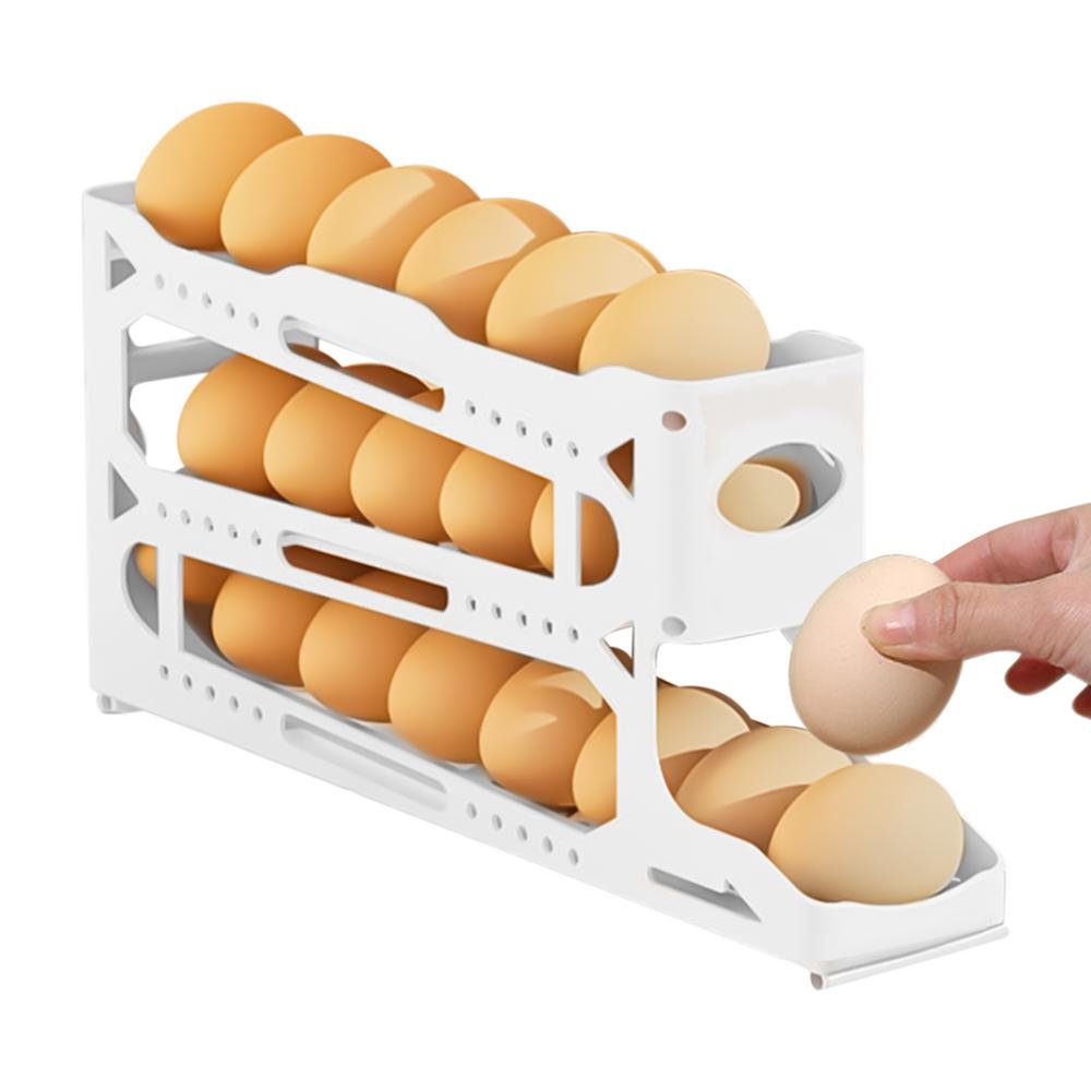 Rolling Egg Dispenser For Refrigerator Egg Organizer For Refrigerator 4 Tiers Space-saving Kitchen Organizers Stackable Large