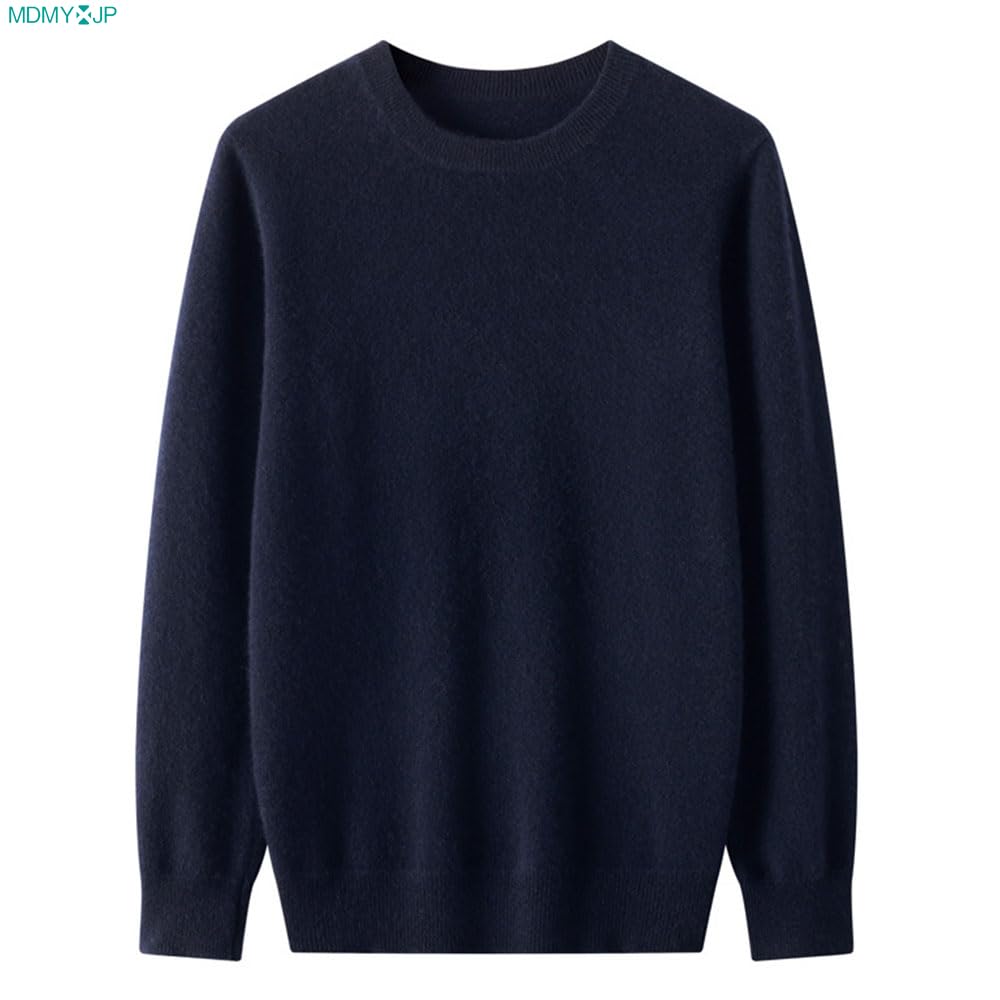 MDMYXJP Winter Crew Neck Knit Solid Long MD393 Men's Sweater, Warm, Color, Casual, Sleeve, Stylish, Spring/Winter Innerwear, (JP, Alphabet, 3XL, Navy)