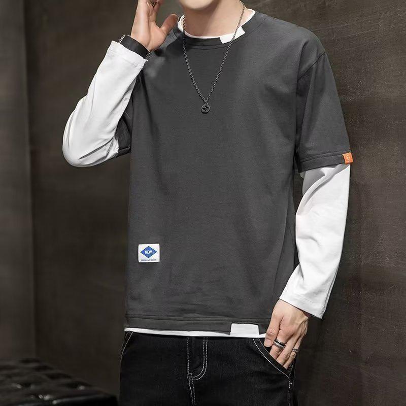 Men's 2022 Korean Style Long-Sleeve Fake Two-Piece Trendy Loose T-Shirt