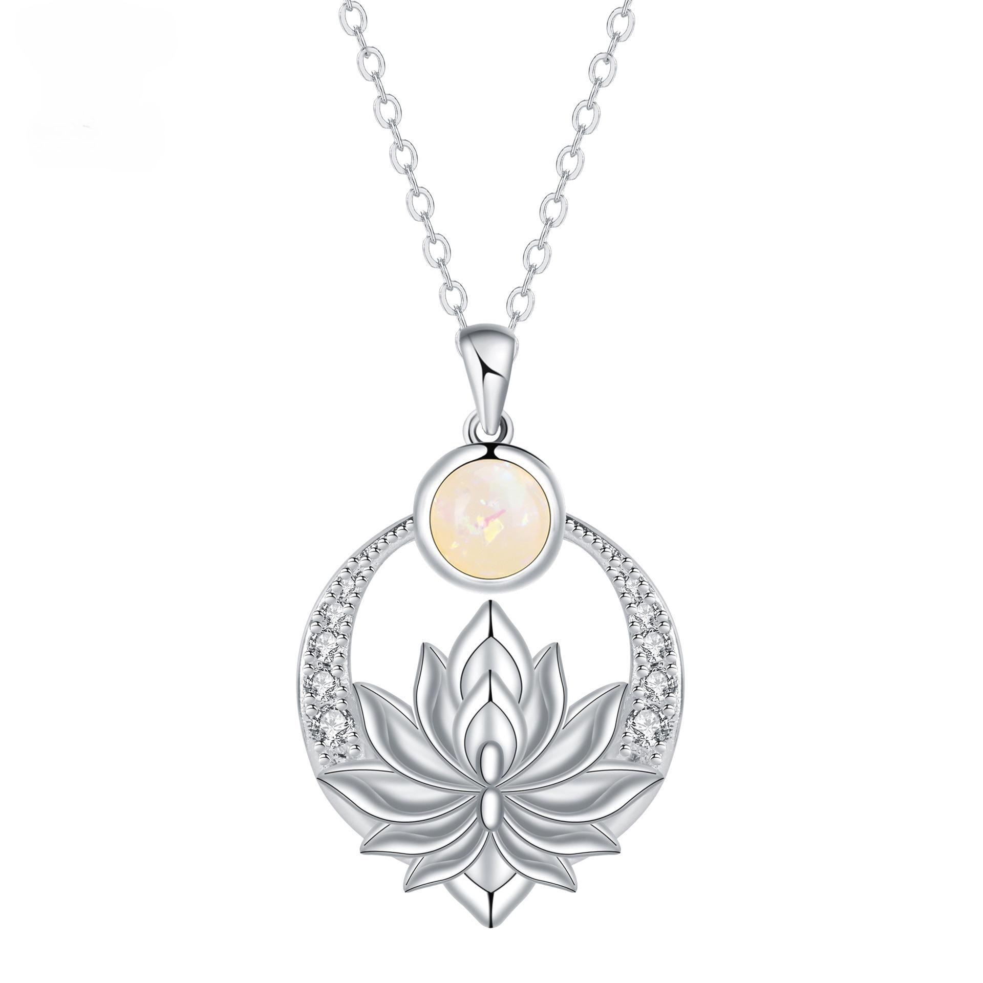 2026 New Lotus Opal Necklace - Minimalist Water Drop Pendant Chain with Copper & Zirconia Stone for Women