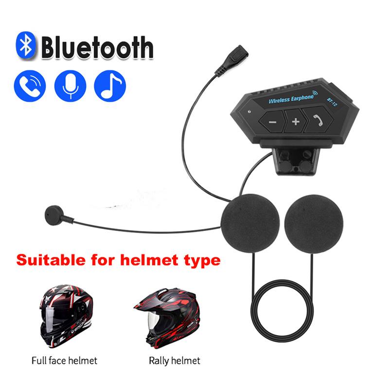 Kebidumei BT-12 Motorcycle Helmet Bluetooth Headset Moto Bike Wireless Hands-Free Auto AnswerMotorbike Earphone with Microphone
