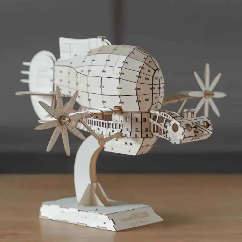 OUZEY 3D Wooden Puzzle Sky Pirates Airship Tiger Moth Airship, DIY Wooden Blocks Kit Ornament, Collectible Anime Gift