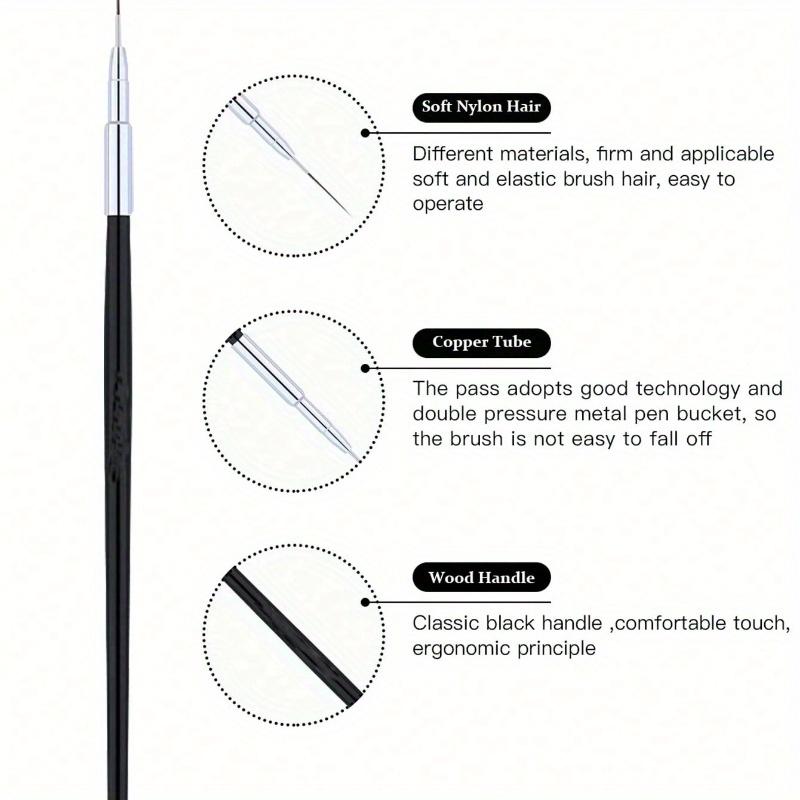 Nail Art Liner Brushes 5Pcs Painting Nail Art Brush Plastic Handle Nail Dotting Drawing Tool for Long Lines, Fine Drawing Sizes 7/9/11/15/25mm