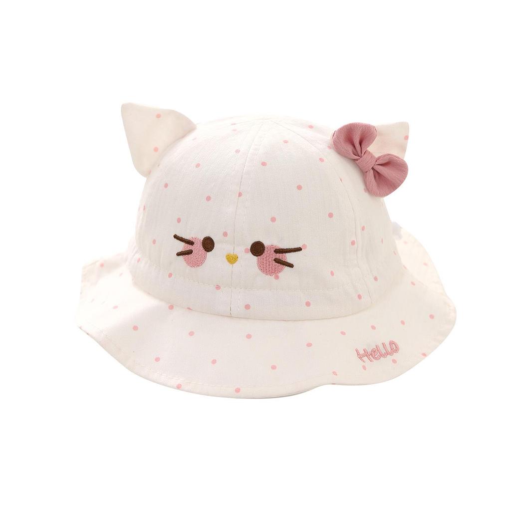 Polka Dot Cat Bow Baby Sun Hat - Adorable Spring/Summer Protection for Little Princess