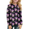 Children's Witch  Printed Long Sleeved Round Neck Top With Floral Print For Daily Casual T-shirt