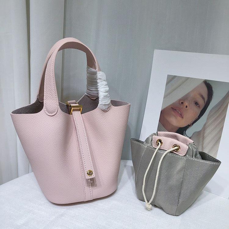 

Женская сумка Jinyan, новая корзина для овощей из кожи Togo, женская сумка с верхним слоем из коровьей кожи, ручная сумка-ведро 16x16x12cm