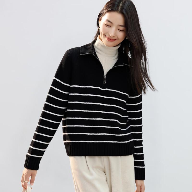 Women's Classic Striped Lapel Knit Sweater