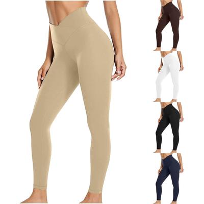 Women's Solid Color Cross High Waist Hip Lifting Sports  Pants Yoga Pants Leggings Cropped Pants