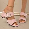 Fashion Solid Color Buckle Strap High-heeled Sandals for Women Summer 2025 Thick Heel Open Toes Breathable Comfortable Fashion Slippers