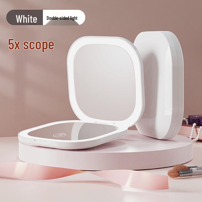 Compact Rechargeable Cosmetic Bag with LED and Foldable Handheld Makeup Mirror for Female Students