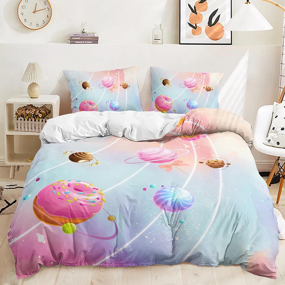 

Dessert Sweet World Bedding Set Girl Women Kid Down Duvet Cover Queen King Double Duvet Cover Pillowcase 2/3 Gift Soft Bedroom Decoration UK Single 135x200cm