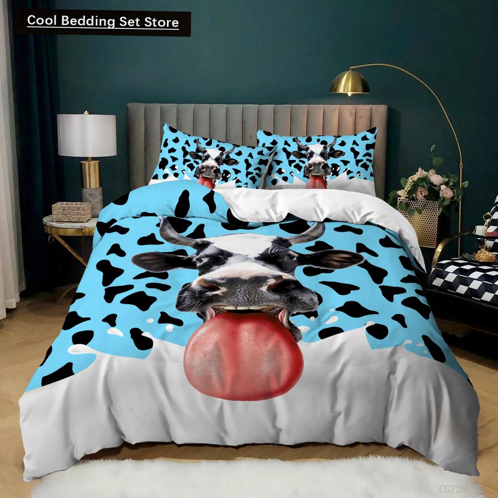 Milk Cow Duvet Cover King Queen Size Cute Cartoon Cows Bedding Set for Kids Farmhouse Rustic Animal 2/3pcs Polyester Quilt Cover