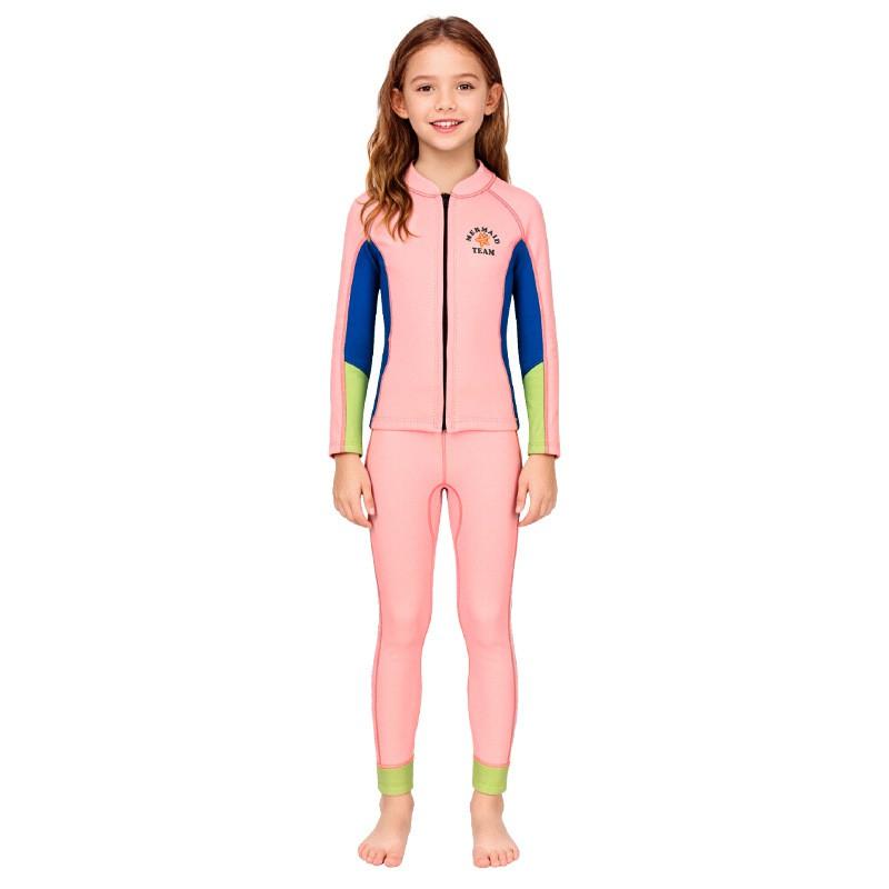 2.5mm Kids Girls Neoprene Wetsuit Set Long Sleeve Separate Diving Suit Snorkeling Surfing Swimming Warmth Protection
