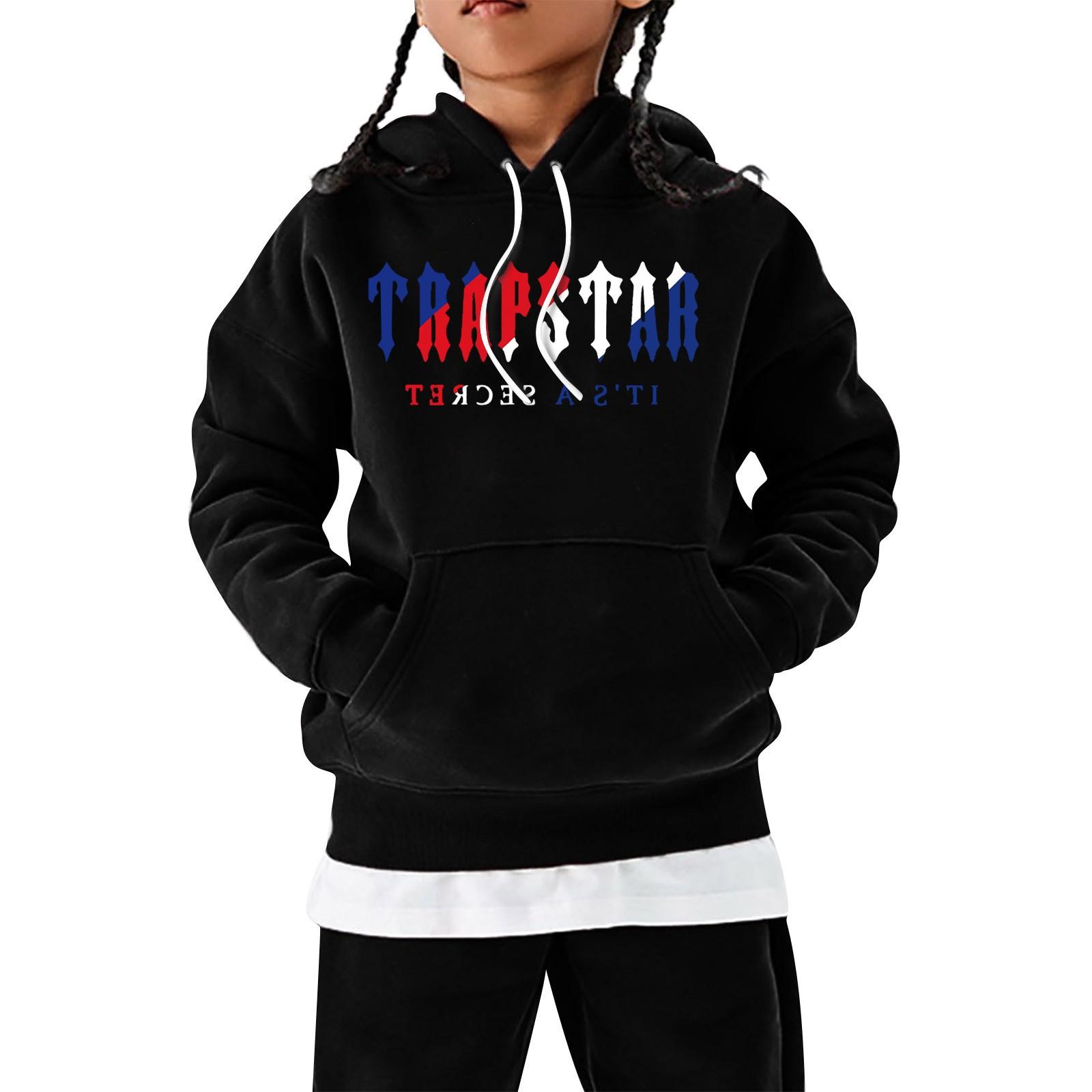 

Kids Hoodie Pullover Sweatshirt Casual Hooded Top with Front Pocket and Printed Graphic Design Suitable for Everyday Wear 130 чёрный