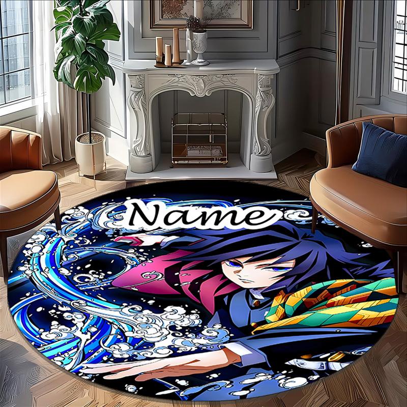 Customizable Demon Slayer6 Round Non-Slip Carpet - Ideal for Garden, Picnic, Office, Perfect for Decoration, Suitable For All Seasons