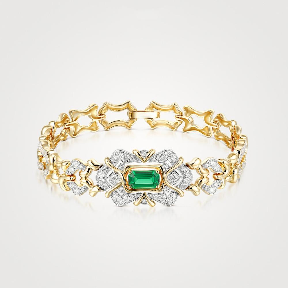 Vintage French Style Luxury Emerald Cluster Zircon Bracelet Architectural Aesthetic Jewelry