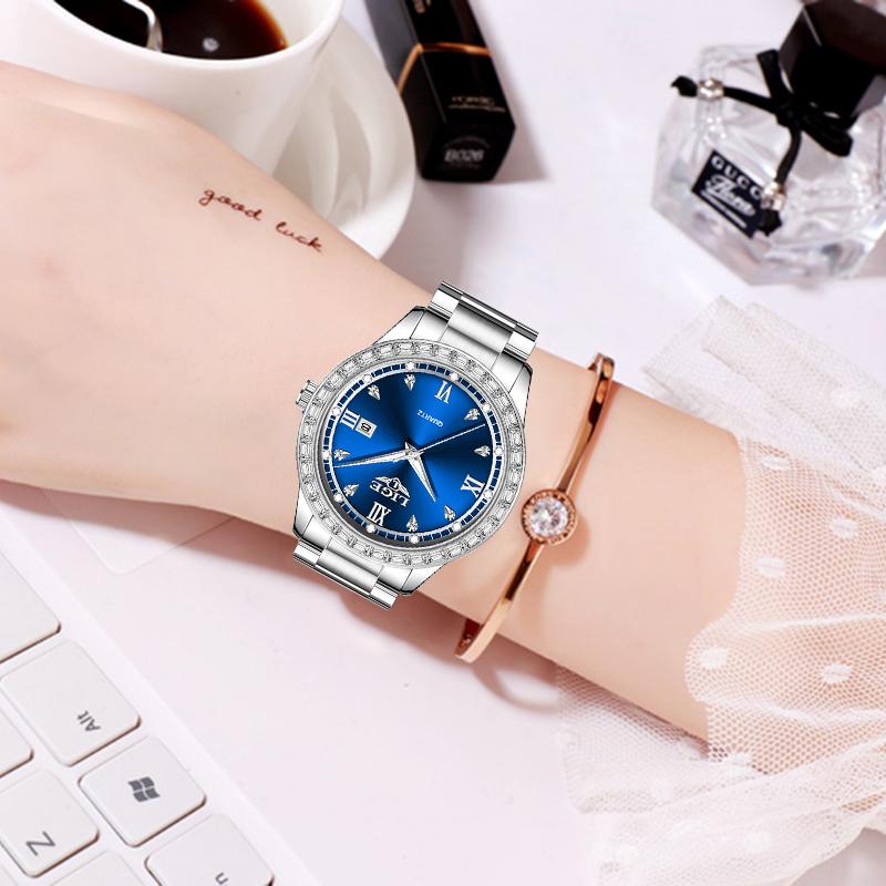LIGE Quartz Wristwatch Luxury Women's Watch Luminous Calendar Stainless Steel Strap Fashion Waterproof Formal Mens Watch
