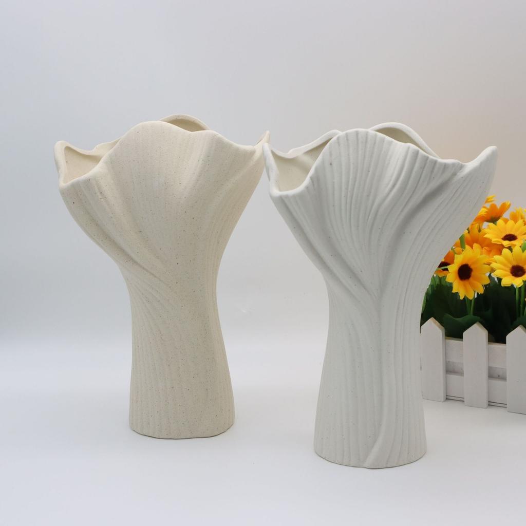 Nordic Minimalist Irregular Lotus Leaf Ceramic Vase Textured Glazed Flower Arrangement Vase Modern Home Table Decor Ornament