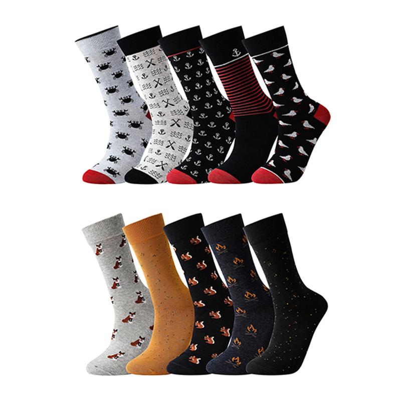 10 Pairs Men's Socks Cotton Business New Fashion Funny Sock With Print Animals Cartoon Middle Sock Male Casual Dresses Clothing