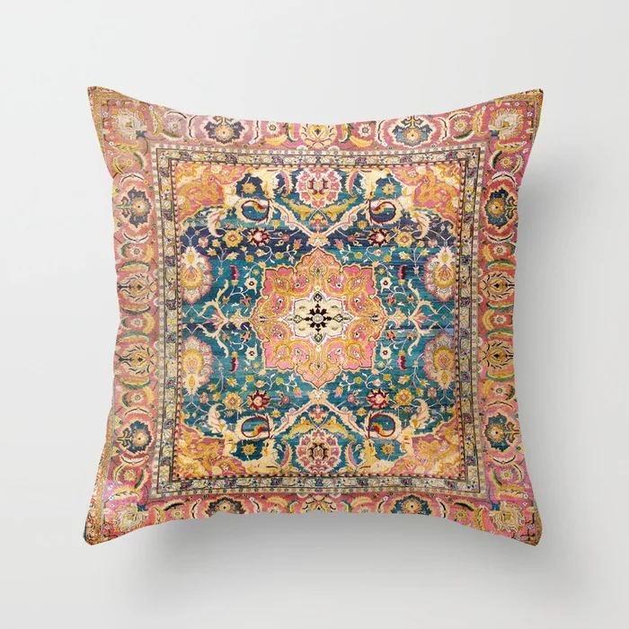 Ethnic Style Pattern Square Polyester Pillowcase, Sofa Living Room Decorative Cushion Cover, Bedroom Bedside Pillow Cover