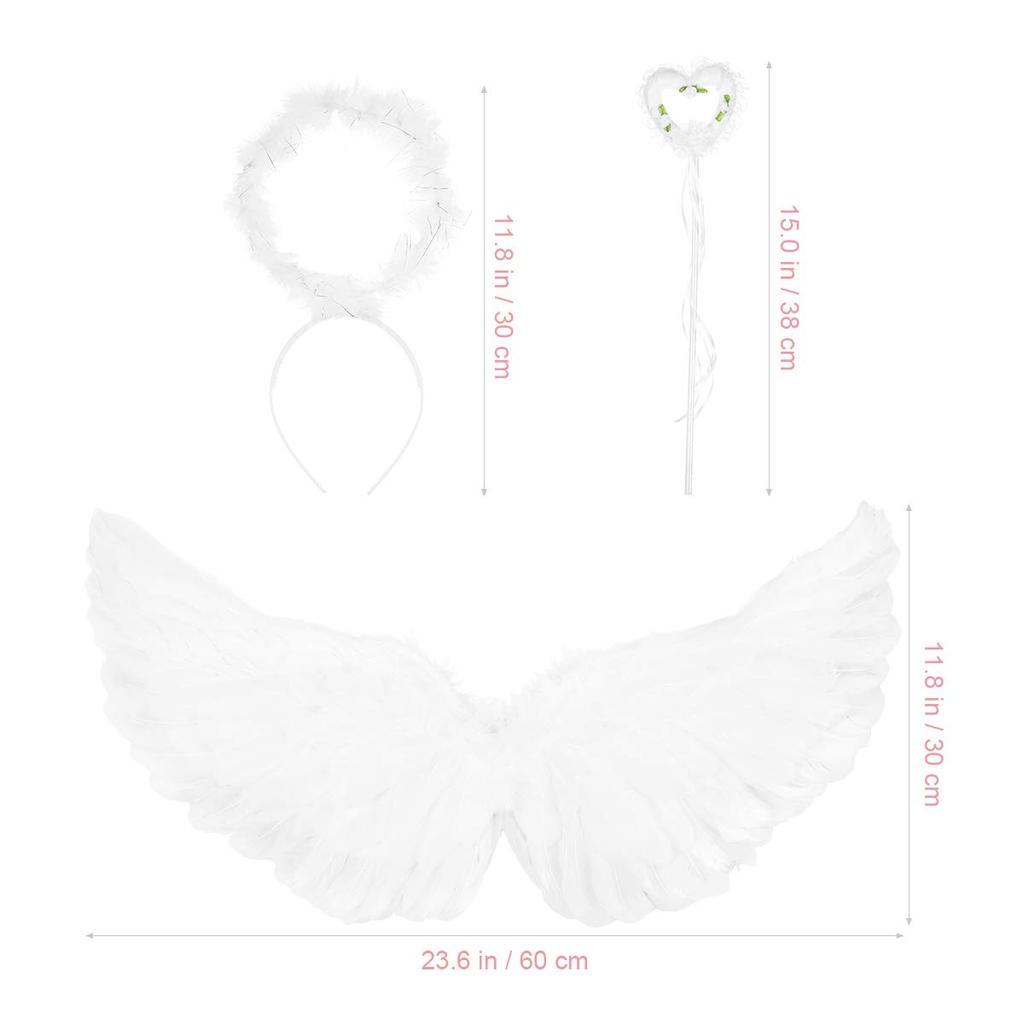 CALLARON Angel Wings Cosplay Lovely Costume Cute Angel Hair Angel Photo Stage Shoot Set, White, Ring, Accessory, Set, Prop,