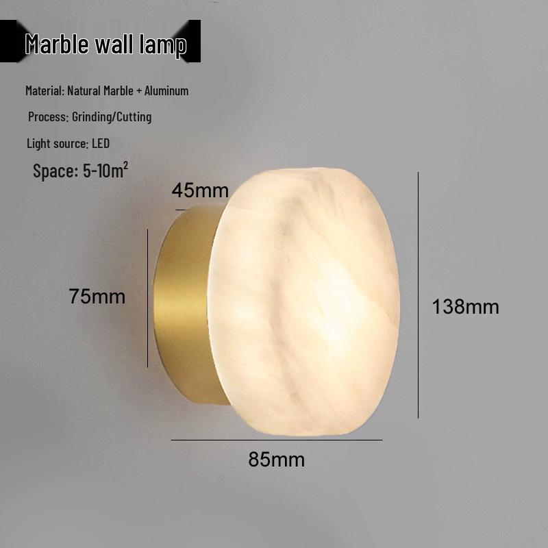 Nordic Luxury Round Natural Marble Wall Lamp for Bedroom and Living Room