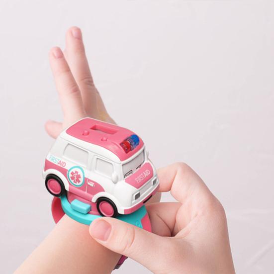 2-in-1 Mini Cartoon Car Analog Electronic Watch Ambulance City Truck Engineering Car Interactive Toy Lovely Children Mini Car Pull Back Toy