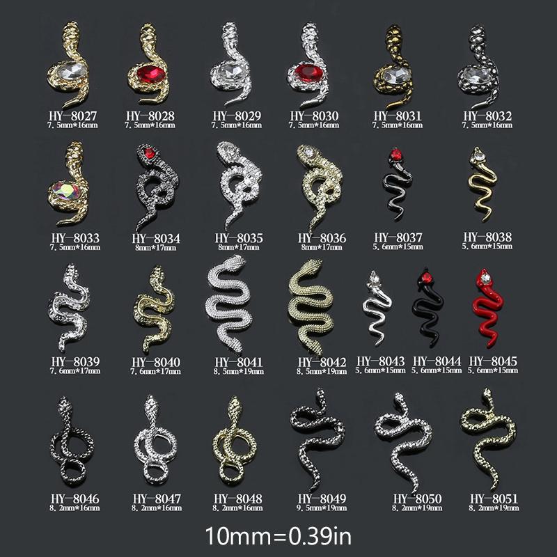 10 buc. Articole pentru unghii cu șarpe din aliaj Bijuterii de lux 3D cu șarpe Nail Serpiente Diy Salon de manichiură 2025 Anul șarpelui