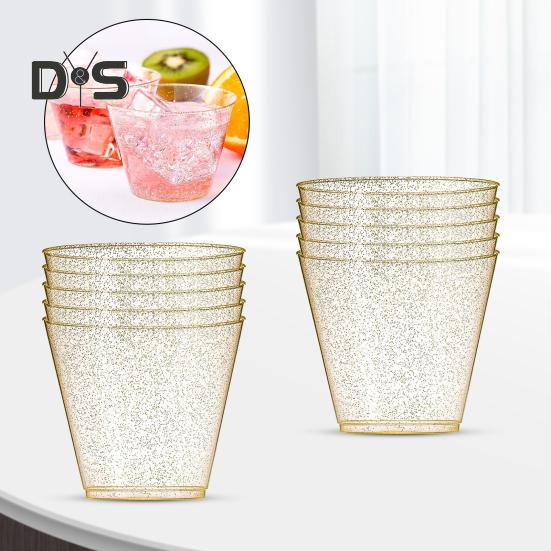 Food Grade 10Pcs 270ML Disposable Plastic Dessert Cup Decorative Creative Glitter Surface Water Cup Party Supplies