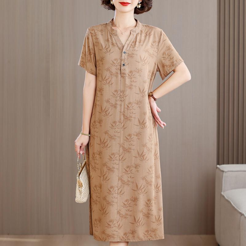 Plus Size Summer Long Dresses for Women Clothes Elegant Short Sleeve Loose V-Neck Women's Summer Dress