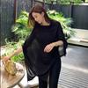 Lazy Linen-style Breathable Knitted Pullover Shawl Top with A Cool and Elegant Vintage Vibe for Light-weight Women's Clothing.