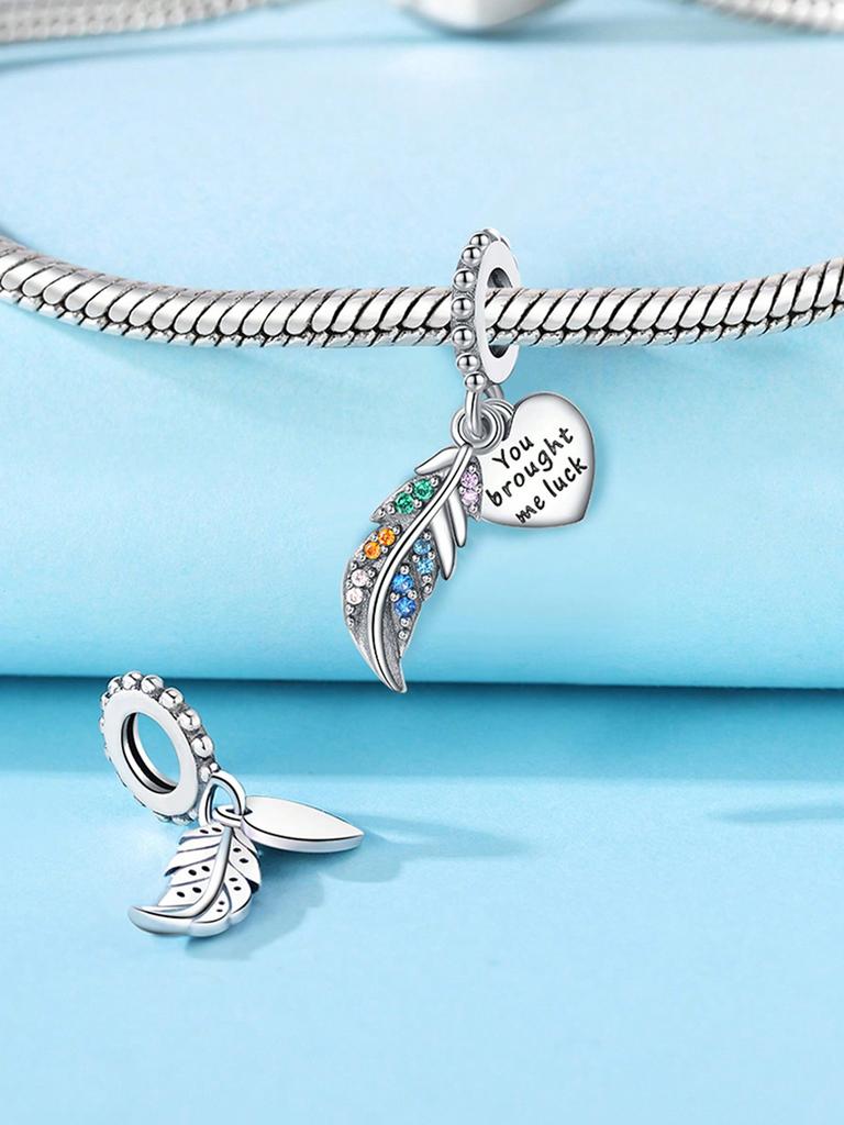 Charms Plata Copper Colors Cross Love Feather Beads Charm Pendant For Original Bracelet For Women Diy Jewelry Love Gift