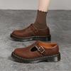 Low-top small leather shoes women's leather Crazy Horse brown large size short boots round head men's and women's casual tooling shoes