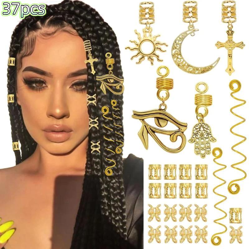Dreadlock Accessories Bulk Set Alloy Spiral Braid Clips Gold Silver Colors Diy Festival Party Hair Jewelry Unisex Styling Kit