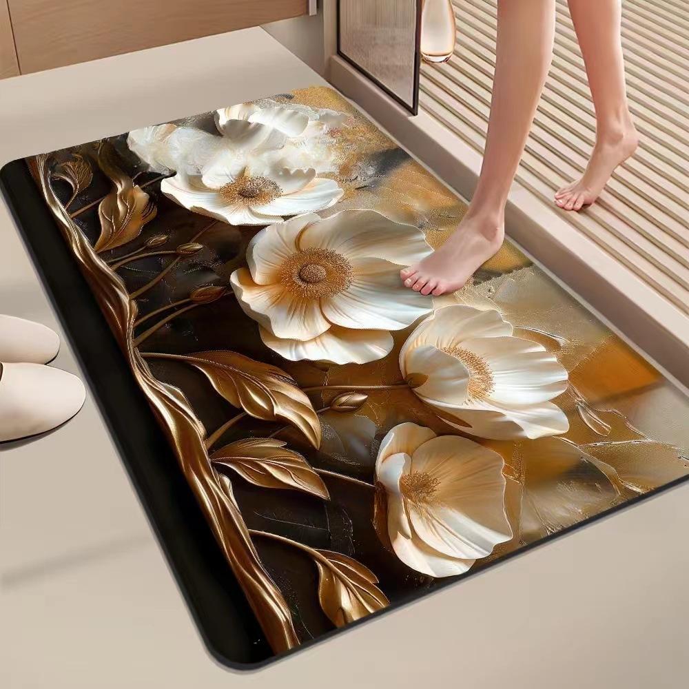 Flower Printing Bathroom Thickening Mat Bath Non-slip Carpets In Wash Basin Bathtub Side Floor Rug Shower Room Doormat Memory Foam 3D Pad