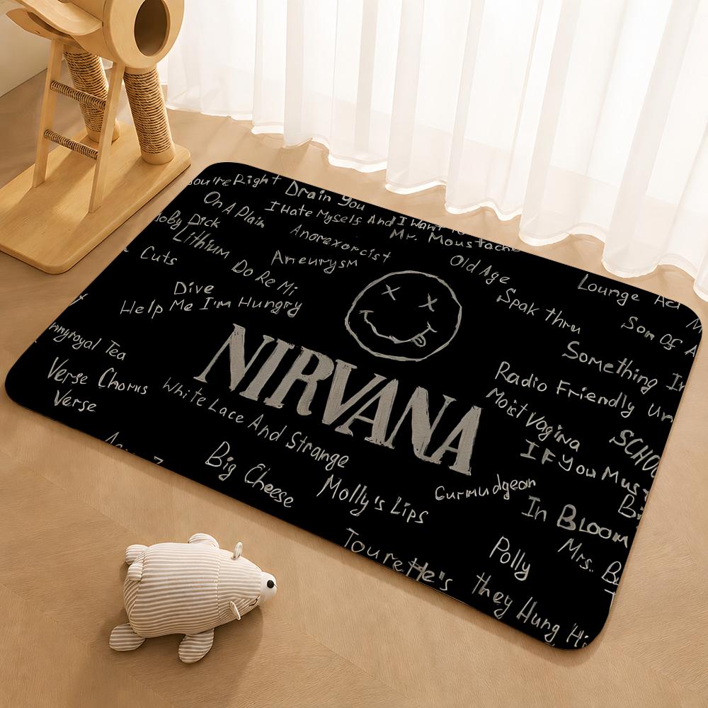 A-N-Nirvana-Rock Band Anime Floor Mat Floor Mat Soft Flannel Non-Slip Door Rug for Living Room