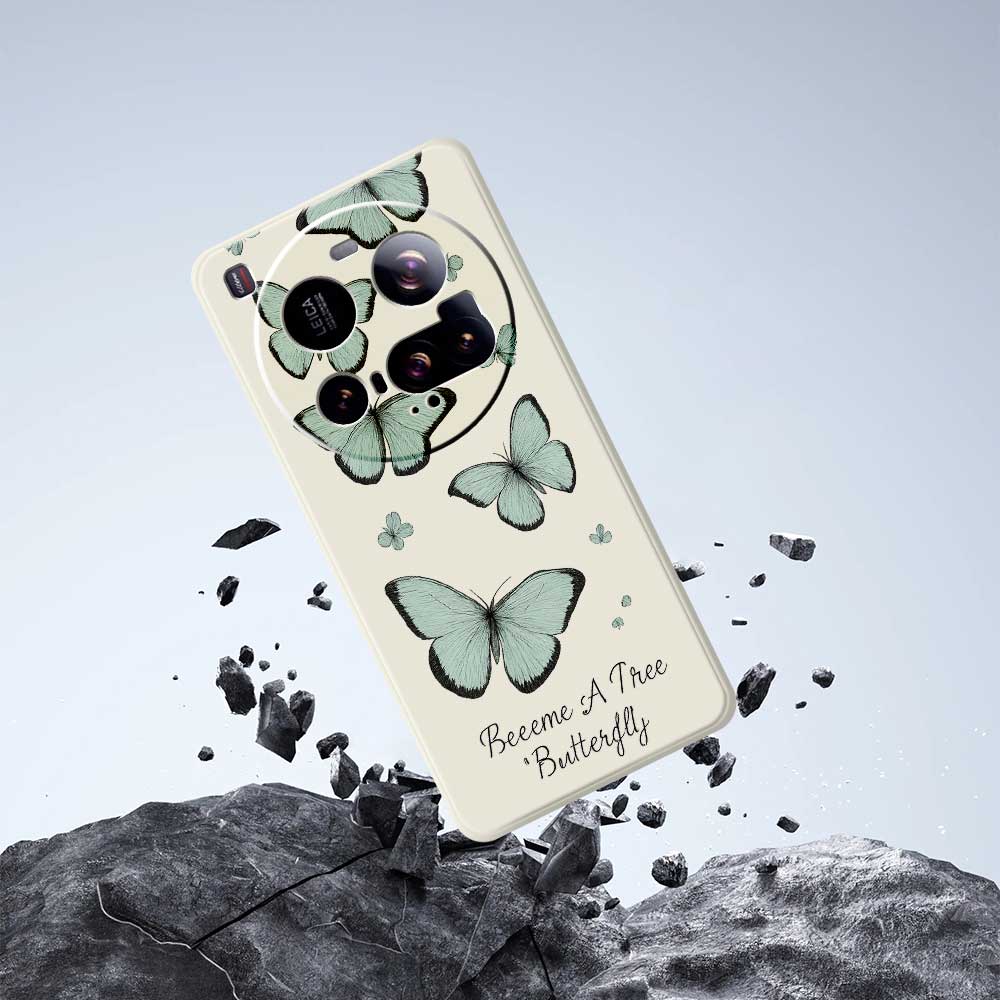 For Xiaomi 15 Ultra Case Green Butterfly Pattern Printing Straight Edge TPU Phone Back Cover