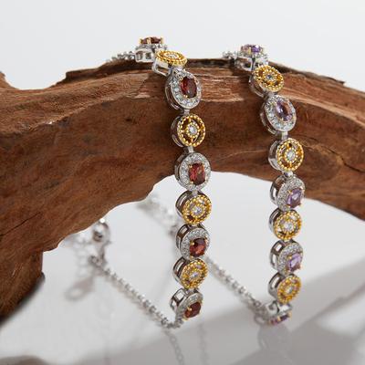 Bracciale in Argento Sterling S925 Intarsiato con Granato Naturale Ametista Donna Pieno Diamante Lusso Leggero Gioielli di Fascia Alta