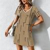 Summer Fashion Women's V Neck Short Sleevecontrast Color Printing  Printed  Dress Sex Short Skirt Dresses